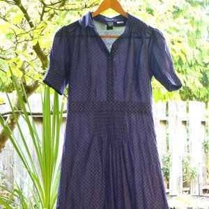Industry Retro Prairie Blue Ogee Pintuck Cotton Day Dress S